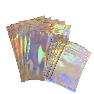 Laser Hologram Rainbow Food Bag Cosmetic Aluminum Foil Bag With Zipper