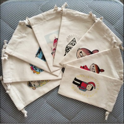 Cotton muslin Drawstring Bag Canvas Gift Packing Pouch Customs LOGO Printing for phone,glasses