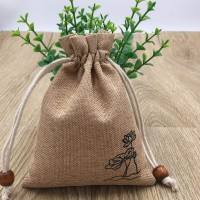 Natural Jute Gift Drawstring Pouch With Logo Print