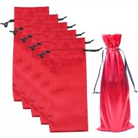 High Quality 15" 6" Round Bottom Satin Red Wine Bags with Drawstring Bulk Various Color